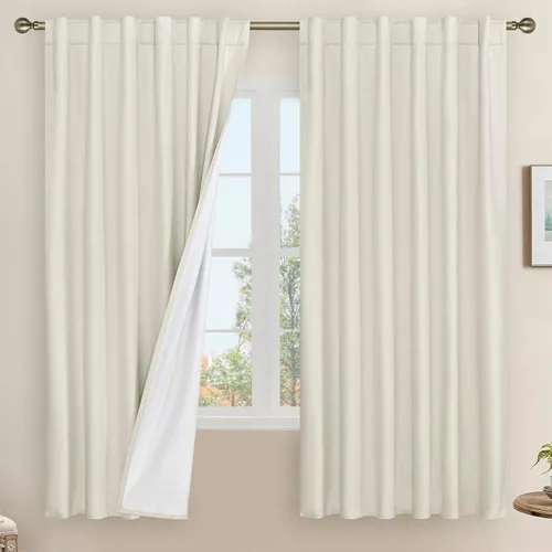 Miniatura 98 de LAMIT Cortinas de lino natural 100 % opacas para ventana, para dormitorio, 45 pulgadas, cortinas térmicas con textura de lino estilo granja