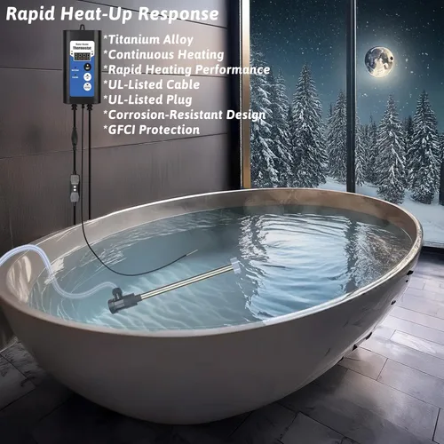 Miniatura 2 de Calentador de agua de inmersión de titanio de 1500 W, bañera de hidromasaje eléctrica portátil y calentador de agua sumergible para piscina inflable