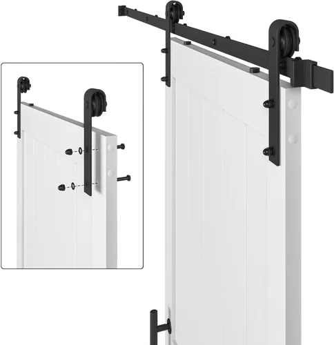 Miniatura 7 de Puerta corrediza de granero MDF de 36 x 84 pulgadas con kit de herrajes para puerta de granero de 6.6 pies y asa, agujeros preperforados, fácil
