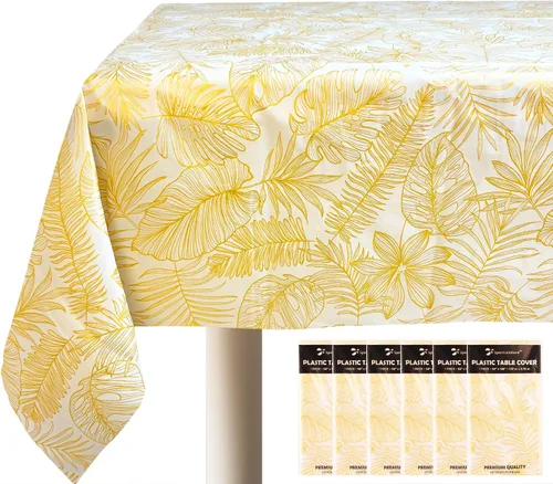 Miniatura 6 de Mantel desechable de 4 piezas con hojas doradas, manteles rectangulares de plástico elegantes de alta calidad para cumpleaños, jubilación, ducha