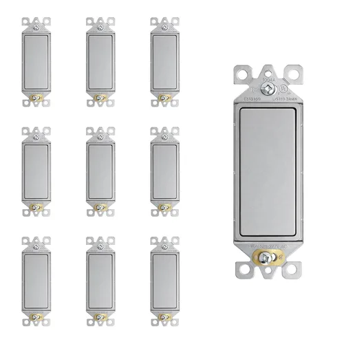 Miniatura 34 de ELEGRP Interruptor de luz decorativo de un solo polo con placa sin tornillos, 15 A 120-277 V, reemplazo del interruptor basculante de paleta