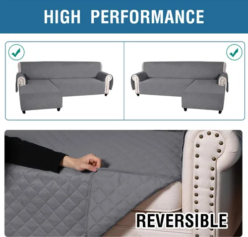 Miniatura 8 de Funda protectora acolchada reversible para muebles en forma de L, funda impermeable para sofá modular de 3 plazas, con correas elásticas para perros