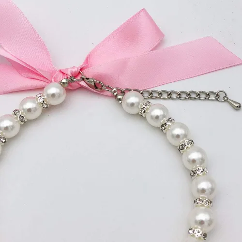 Miniatura 3 de Collar de perlas de cristal para perro, joyería para perros pequeños y cachorros, collar de boda con dije de diamantes de imitación, ropa