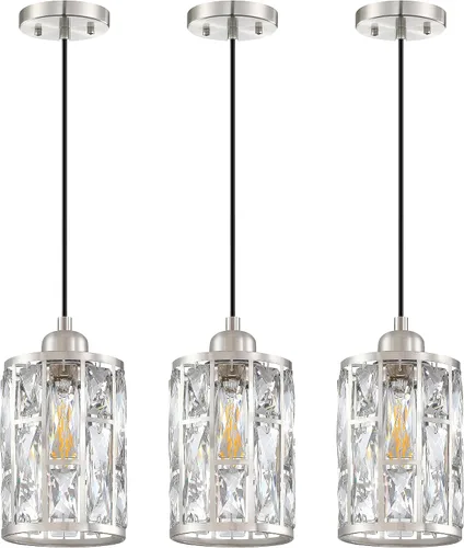 Miniatura 14 de Paquete de 2 lámparas colgantes de isla de cocina con pantalla de cristal de 5.4 pulgadas, acabado negro, moderno accesorio colgante con pantalla