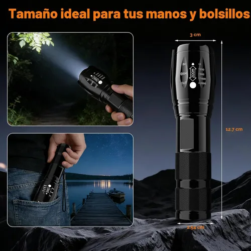 Miniatura 5 de CREE XML T6 3000 lúmenes táctico linterna LED, 5 modos, impermeable 4-Negro