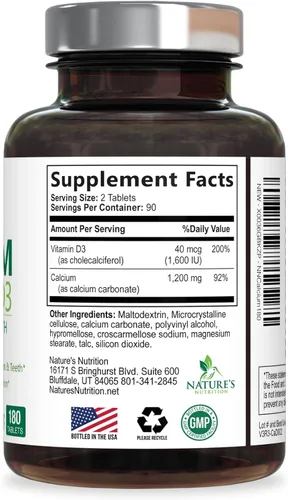 Miniatura 9 de Suplemento de calcio con vitamina D3-1200 mg de calcio por porción con D3 para una mejor absorción - Apoya la salud inmunológica, huesos y dientes