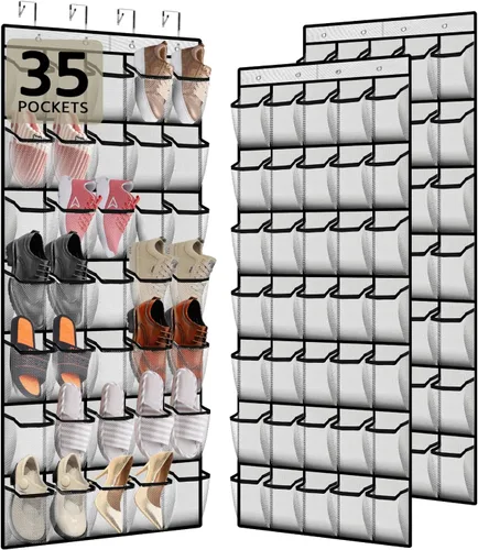 Miniatura 11 de PAULONE Organizador de zapatos de 12 bolsillos para colocar sobre la puerta, reutilizable, transpirable, bolsa grande de malla, organizador
