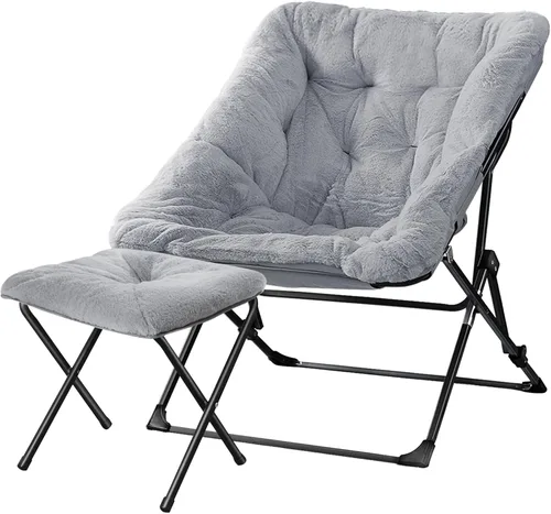 Miniatura 9 de Walsham Silla plegable cómoda, de piel sintética, suave, acogedora, silla Papasan de lectura para adultos, niños, dormitorio, sala de estar, Negro