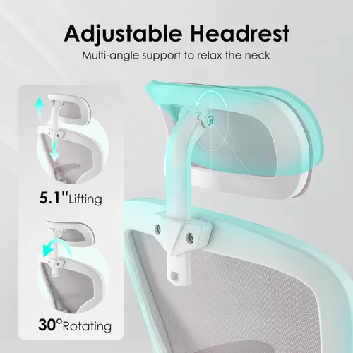 Miniatura 3 de Ergonomic Office Chair, Home Desk Chair with Adjustable & 30° Rotating Headrest, Vertical Adjustable Lumbar Support, Breathable Mesh Back, Elastic