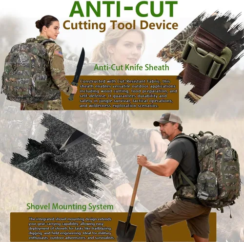 Miniatura 5 de TIANHAOPIU Pro - Mochila táctica de caza de 48 L, compartimento militar para cuchillos de camuflaje Molle, puerto USB listo para acampar al aire