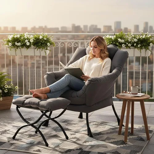 Miniatura 3 de Tiita - Silla perezosa con otomana, moderna y grande, sillón de ocio con otomana, silla de sofá con reposapiés para recámara, sala de estar, Gris