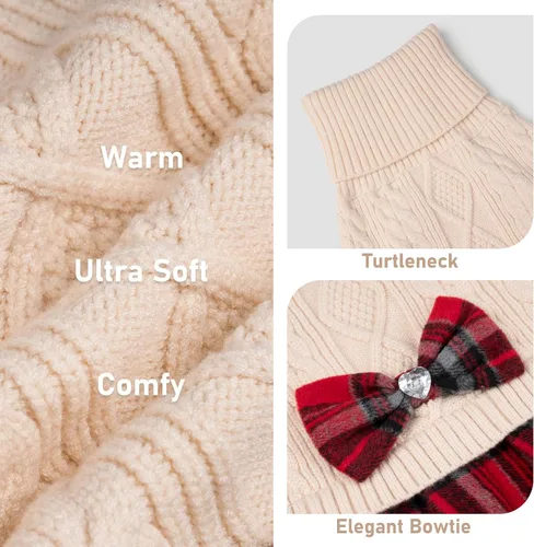 Miniatura 5 de Kyeese Suéter de perro vestido a cuadros con cuello alto para perro, suéter de punto para mascotas para otoño e invierno