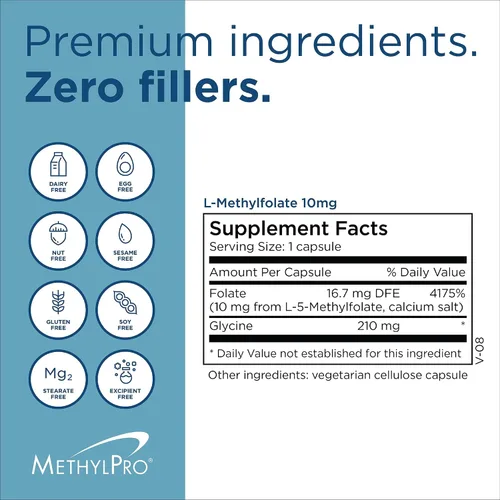 Miniatura 7 de MethylPro L-metilfolato 10 mg - L metil folato, suplemento de metilfolato para mujeres y hombres, vitamina B9 metilada (5-MTHF) para la salud