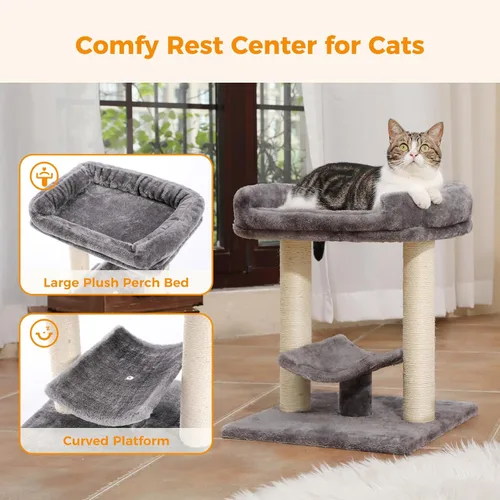 Miniatura 2 de PETEPELA Poste rascador de 19 pulgadas, torre de árbol para gatos, rascador de sisal 100% natural con cama grande de felpa superior, plataforma