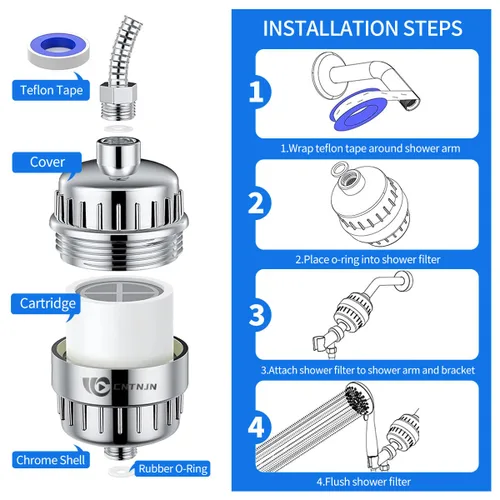Miniatura 7 de Filtro de ducha de 18 etapas para agua dura, filtro universal de cabezal de ducha cromado para eliminar el cloro, metales pesados, fluoruro