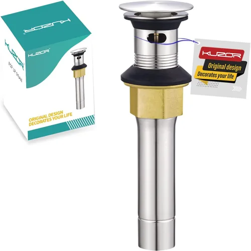 Miniatura 13 de Desagüe emergente para fregadero de baño con rebosadero - Se ajusta a agujeros de 1-5/8" a 2", acero inoxidable 304 para tocador/fregadero