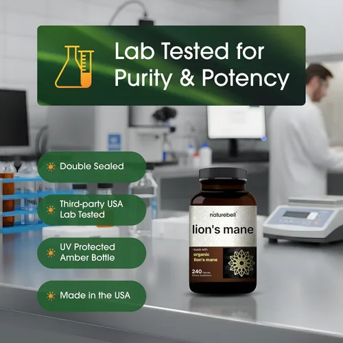 Miniatura 5 de NatureBell Melena de león - 240 cápsulas - Cuerpo fructífero orgánico y micelio - Soporte cerebral, inmunológico y energético* - Extracto de alta