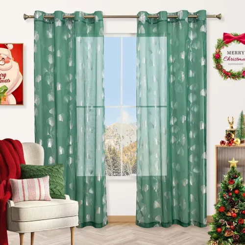 Miniatura 12 de Youleyar - 2 paneles de cortinas de gasa con estampado de lámina dorada, con ojales en la parte superior, para ventana, de 63 pulgadas de largo