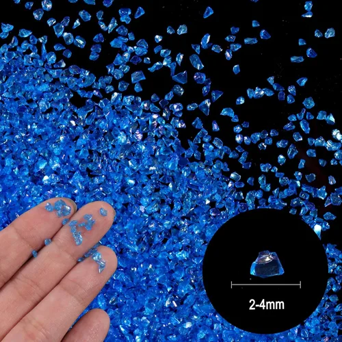 Miniatura 2 de Ceya 5.3 onzas/150g Vidrio Triturado Irregular Azul Neptuno Metálico Chips de Cristal Vidrio Roto Chips Purpurina 2-4mm Manualidades Purpurina