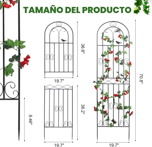 Miniatura 3 de Paquete de 2 Enrejados de Jardín de Metal de 70.8" de Alto x 19.7" de Ancho con Revestimiento Negro, Panel de Rejilla de Alambre en Celosía