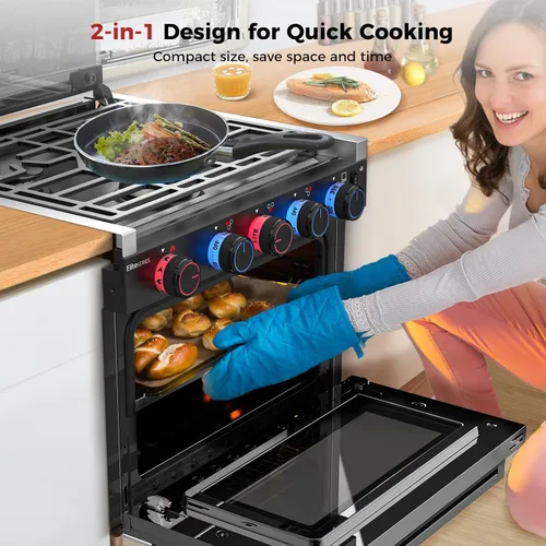Miniatura 2 de CAMPLUX Elite - Combo de estufa y horno de propano para RV de 17 pulgadas, 1.27 pies cúbicos con 3 quemadores, salida total 28,100 BTU/Hr, estufas