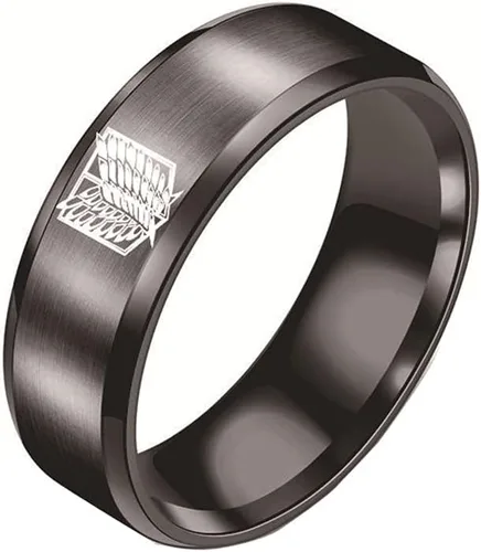 Anillo para hombres y mujeres, anillos de anime de ataque de 0.315in de ancho, tamaño 5-12 grabados con alas de Titán de la Libertad, anillo negro,