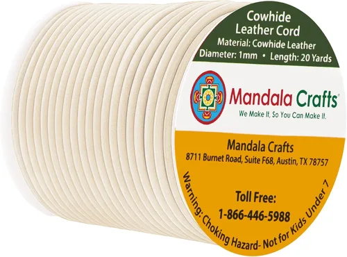 Miniatura 91 de Mandala Crafts Cordón Redondo de Cuero de Piel de Vaca Genuino Beige para Fabricación de Joyas Kumihimo Carrete de Cuerda de Cuero - Cordón