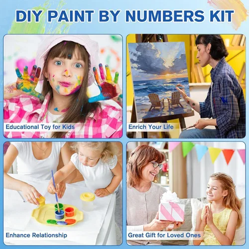 Miniatura 7 de askkqtx 2 Pack Paint by Numbers Kit for Adults with Frame, Framed Beach Paint by Numbers Kit for Adults, DIY Sea Painting by Numbers with Wooden
