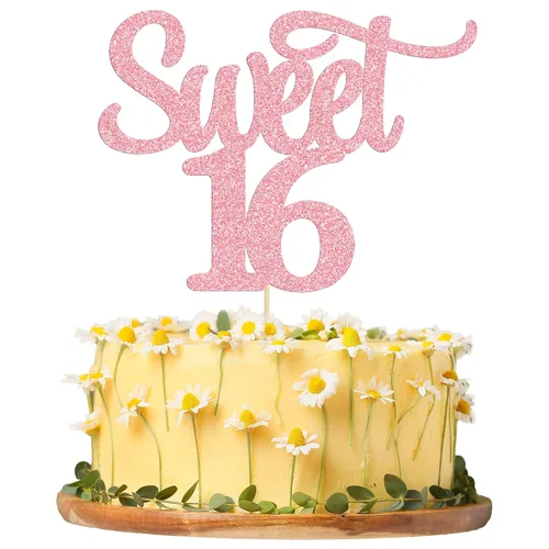 Miniatura 17 de Gyufise 1 decoración para tartas de 16 años con purpurina negra para cumpleaños de 16 años, decoración para felicitaciones a 16 años de edad