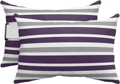 Miniatura 14 de T&H XHome Almohada de exterior para tumbona, diseño geométrico simple de rayas, impermeable, almohada lumbar con correa elástica ajustable