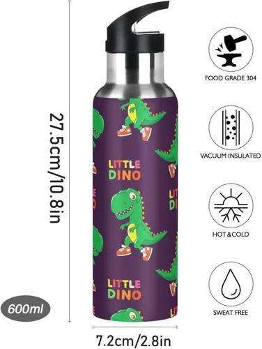 Miniatura 9 de Insulated Stainless Steel Water Bottle with Straw 20 Oz, BPA-Free Sport Water Bottle Insulated for Gym Outdoor Travel School, Cute Green Cartoon