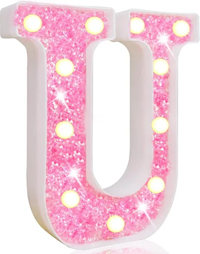 Miniatura 51 de Pooqla Luces de números de marquesina, números de luz rosa para niñas de 10.º cumpleaños, funciona con pilas, luz nocturna de número con purpurina