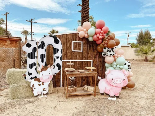 Miniatura 4 de Globo de 40 pulgadas con estampado de vaca con número 0 globos blancos con estampado de vaca, temática de vaquera, para niños, 10º cumpleaños