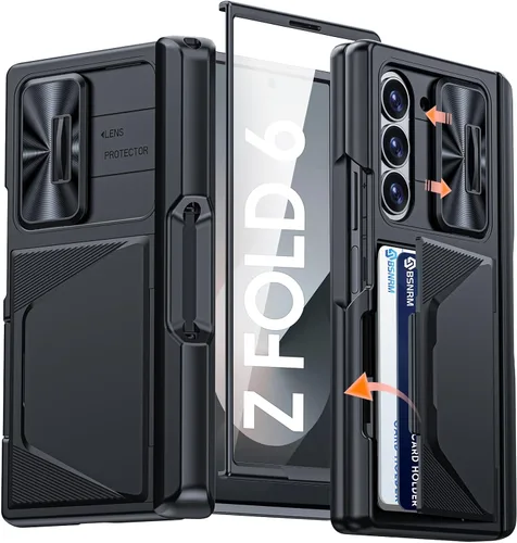 Miniatura 21 de Funda para Samsung Galaxy Z Fold 7 con tarjetero con bloqueo RFID, cubierta de lente deslizante integrada y protección de bisagra y protector