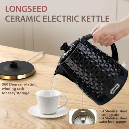 Miniatura 8 de Hervidor eléctrico de cerámica, 1.5L/1200 W hierve agua rápida y fácilmente con protección de ebullición y secado automático, base giratoria