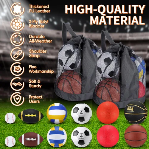 Miniatura 3 de Deekin 12 Pcs Assorted Sport Ball Set for Kids Official Size Basketball Football Volleyball Soccer Baseball Playground Ball with Bag and Pump for