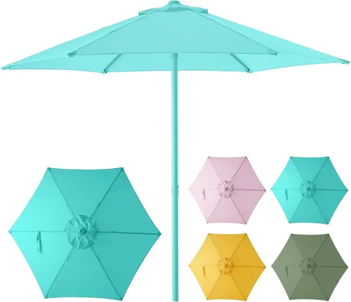 Miniatura 28 de HOMSHADE Sombrilla de patio al aire libre de 9 pies, sombrilla para mesa de mercado, piscina, terraza, protección UV UPF50+ con botón de Rojo