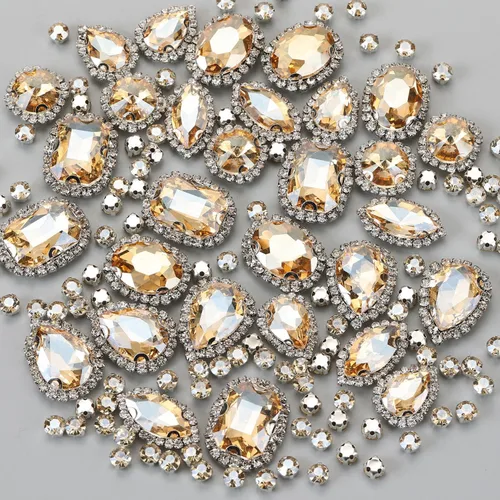 Miniatura 3 de Diamantes de imitación dorados, Choupee Diamantes de imitación para coser, Gemas de vidrio para coser, Joyas para ropa, manualidades de ropa, Garra