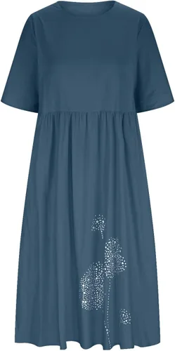 Miniatura 6 de Ceboyel Vestido largo de algodón y lino para mujer, estampado de diente de león, vestidos de manga corta, estilo bohemio, casual, vestido de verano