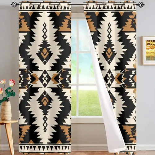 Miniatura 25 de Dreaweet African Tribal Blackout Curtains 63 Inch Long 2 Panels Set Bohemian Ethnic Geometric Grommet Top Thermal Insulated Curtains for Living Room