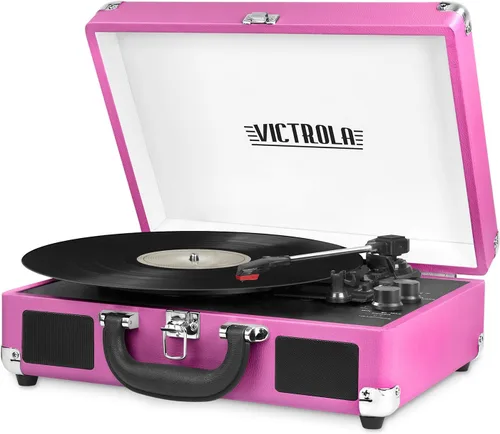 Miniatura 17 de Victrola Journey Tocadiscos Portátil de Maleta con Bluetooth – con Altavoces Integrados, Tocadiscos de Vinilo de 3 Velocidades, Salida RCA, Conector