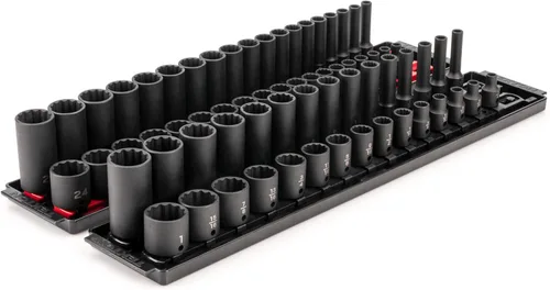 TEKTON - Juego de llaves de impacto de 12 puntos con rieles de 3/8 pulgadas, 68 piezas (1/4-1 pulg., 6-24 mm) | SID91219