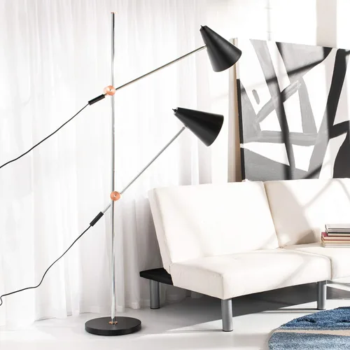 Miniatura 2 de SAFAVIEH Lighting Collection Reed - Lámpara de pie moderna y contemporánea escandinava, retro, cromado/negro, 71 pulgadas, 2 luces, sala de estar