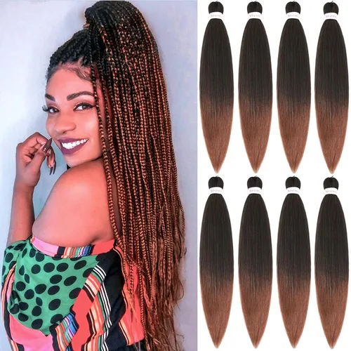 Miniatura 35 de Alrence Cabello estirado para hacer trenzas, trenza larga de 30 pulgadas, 8 paquetes, extensiones profesionales de trenzado de cabello sintético, 1b#