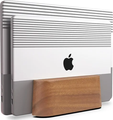 Miniatura 9 de COREMINDED Soporte vertical doble ajustable para computadora portátil, soporte de madera para laptop, soporte para MacBook Pro, base de aire Mac