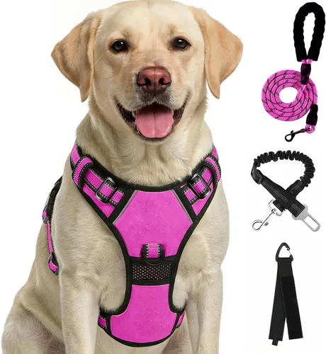 Miniatura 10 de FURRYFECTION Arnés a cuadros para perros pequeños, chaleco reflectante ajustable sin tirones para mascotas con clip frontal, correa, asa de fácil