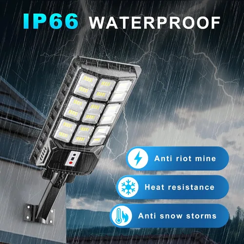 Miniatura 7 de Luz solar de calle de 6500 K, luz solar IP66 impermeable con sensor de movimiento con control remoto, funciona con energía solar del atardecer al