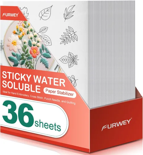 Miniatura 10 de FURWEY 8 piezas 8.5"x11" Estabilizador de bordado soluble en agua adhesivo, papel imprimible que se disuelve al lavar, permite imprimir o dibujar