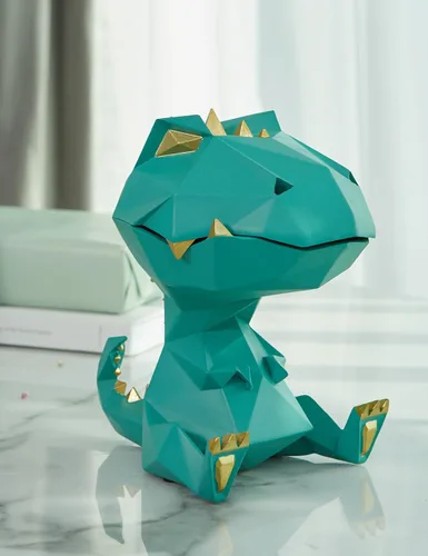 Miniatura 4 de HAUCOZE Estatua de dinosaurio plato para caramelos, cuenco para llaves, regalos de dinosaurio, escultura moderna, accesorios de decoración del Verde