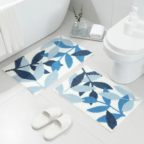 Miniatura 14 de Gibelle Alfombra de baño azul, antideslizante, fuerte y absorbente de agua, tapete de baño de microfibra de felpa, lavable a máquina, tapete